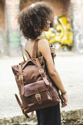 Hunter Leather Messenger Backpack In Stressed Brown