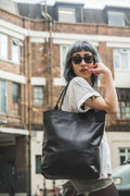 The Urban Black Leather Tote, Shopper Bag