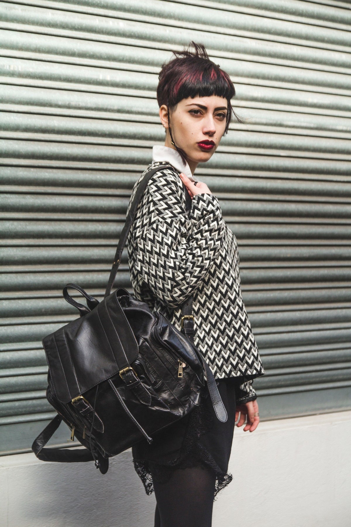 Black Leather Retro Backpack | 80's Style Rucksack