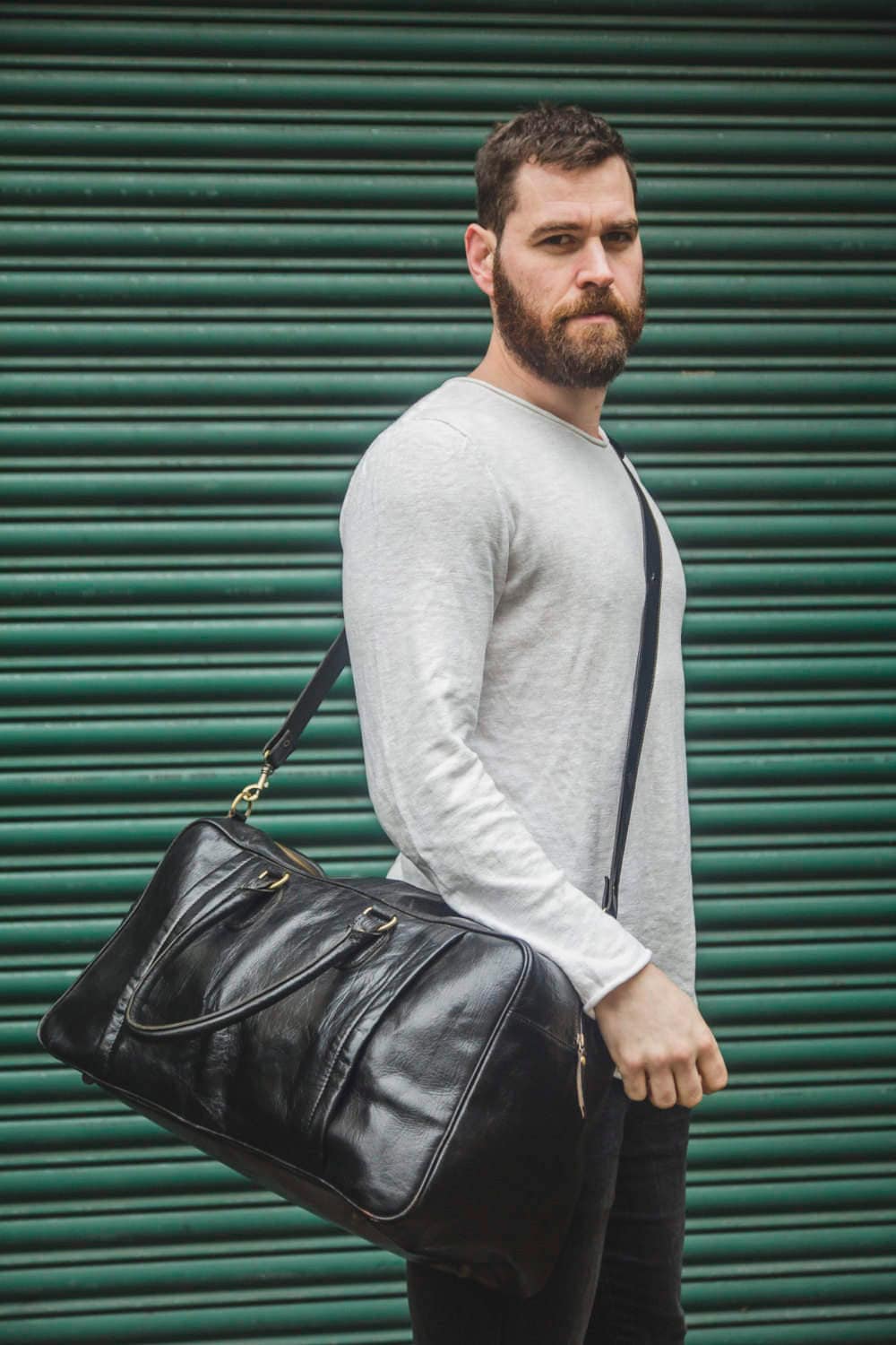Traveller's Holdall | Duffle Bag | Black Gloss Leather