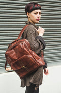 Textured Brown Gloss Leather Office Backpack | Work Rucksack