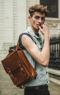 Brown Leather Metropolitan Backpack With Flap