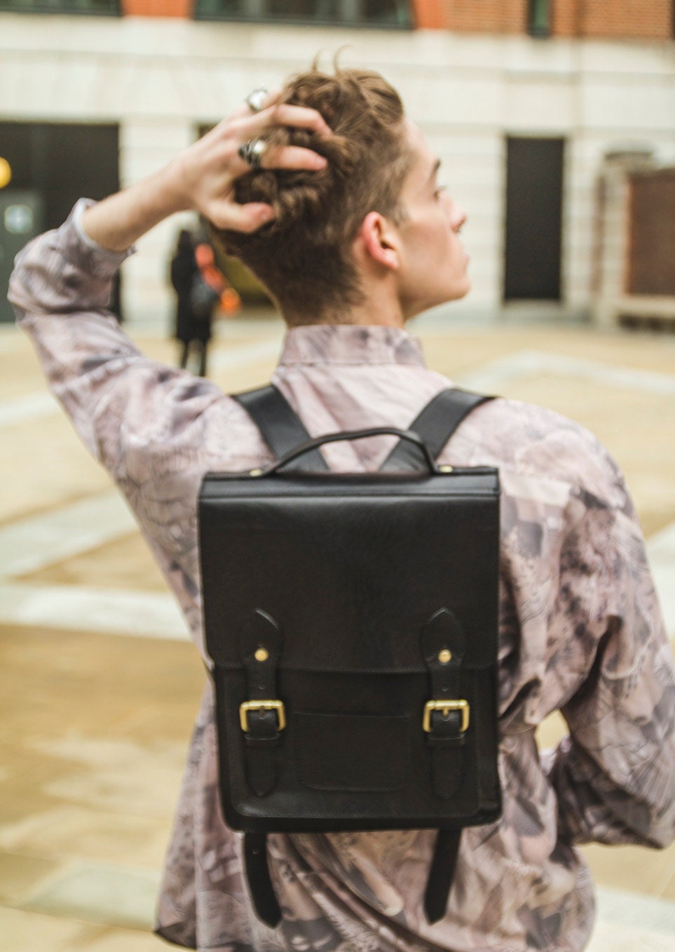 Black Leather Backpack With Top Flap (Exclusive Edition)