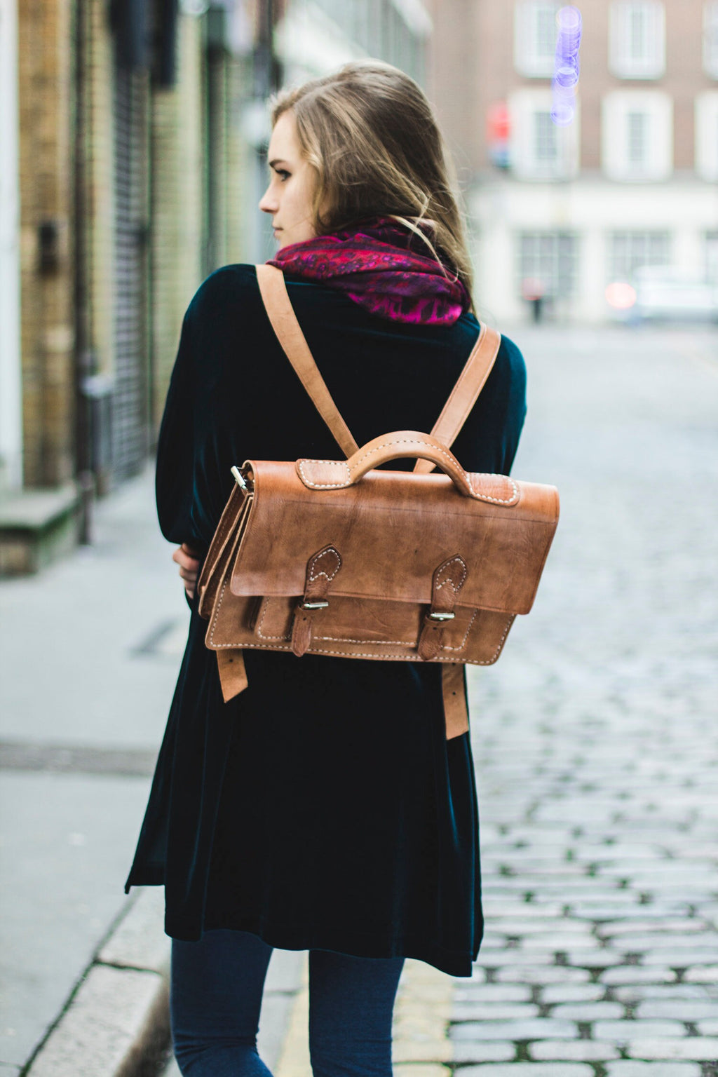 Moroccan Leather Satchel Backpack In Tan Leather