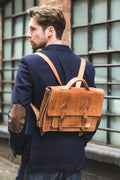 Moroccan Leather Satchel Backpack In Tan Leather