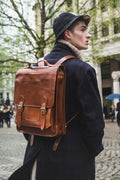 Tan Leather Metropolitan Backpack With Internal Pockets