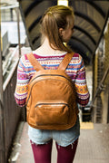 Leather Backpack In Tan Retro Style