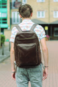 Waxed Leather Office Backpack In Stressed Brown