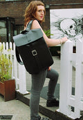Black Leather Box Shaped Rucksack Backpack