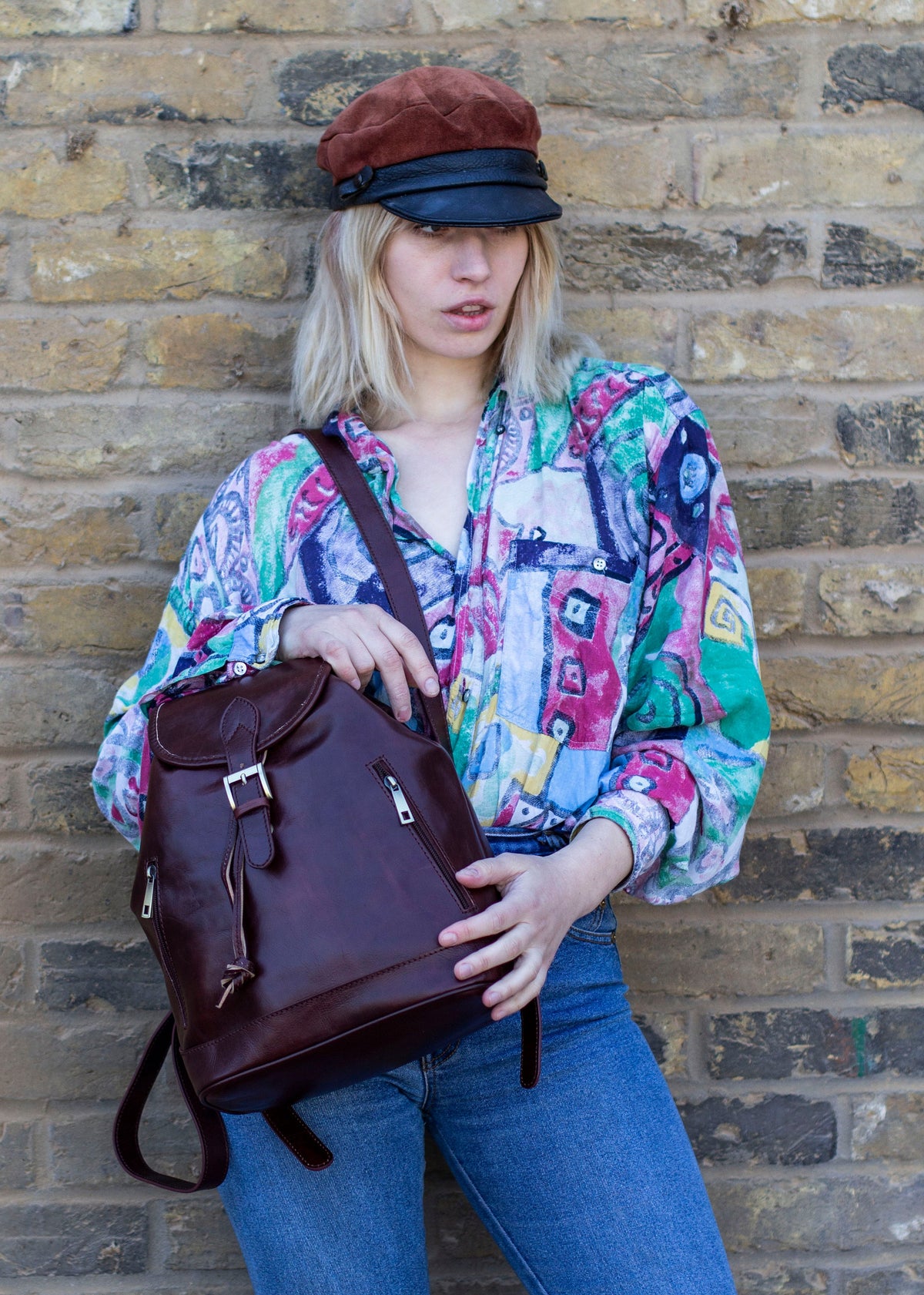 Leather Backpack Rucksack In Matte Coffee Brown