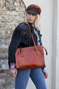 Leather Handbag Shoulder Bag In Matte Tan Brown