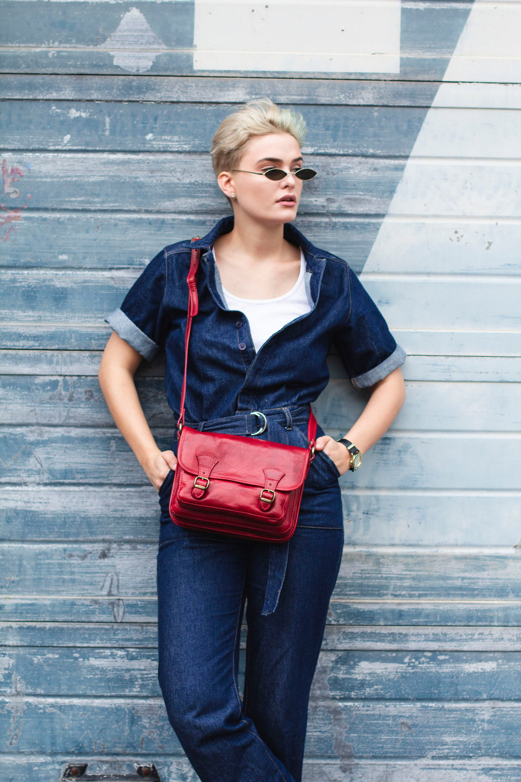 Leather Messenger Satchel In Burgundy Red Italian Cowhide