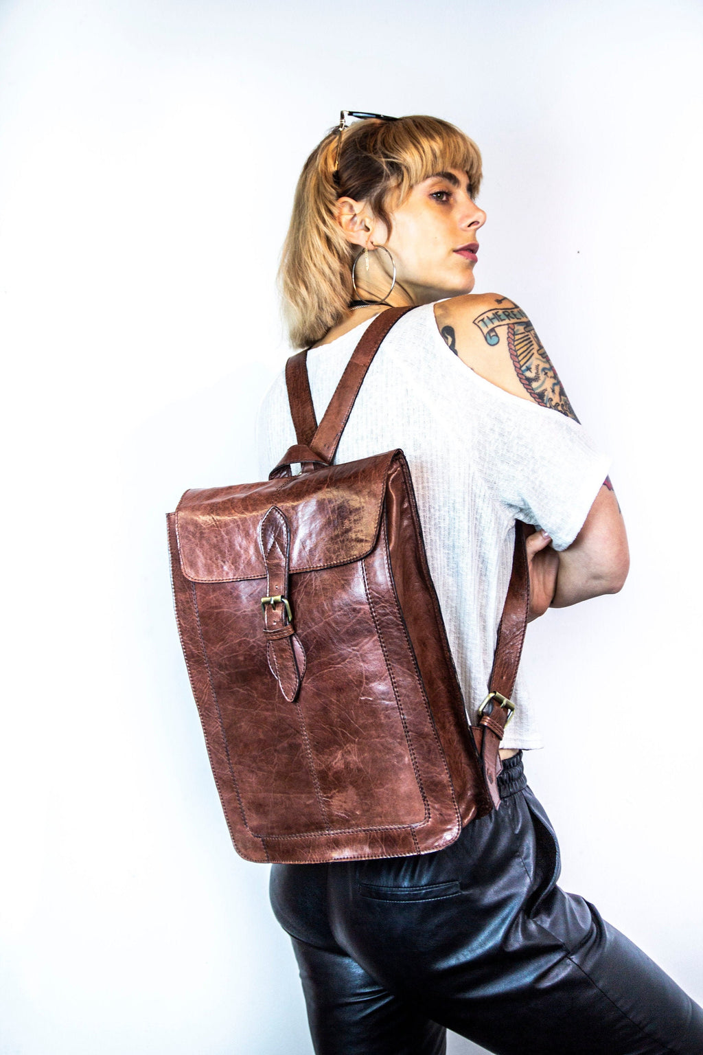 Leather Backpack In Distressed Brown