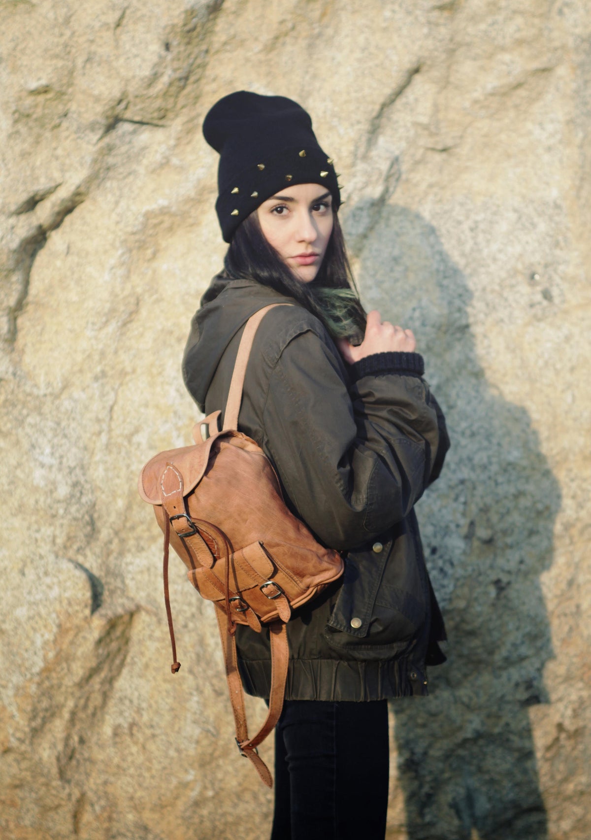 Moroccan Tan Leather Rucksack | 80's Bohemian Style | Small