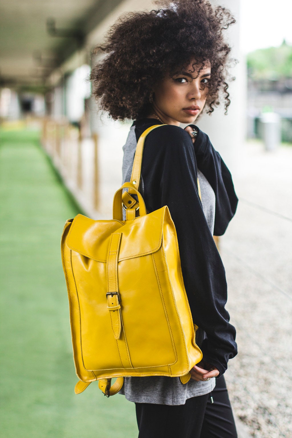 Yellow Urban Leather Backpack Premium