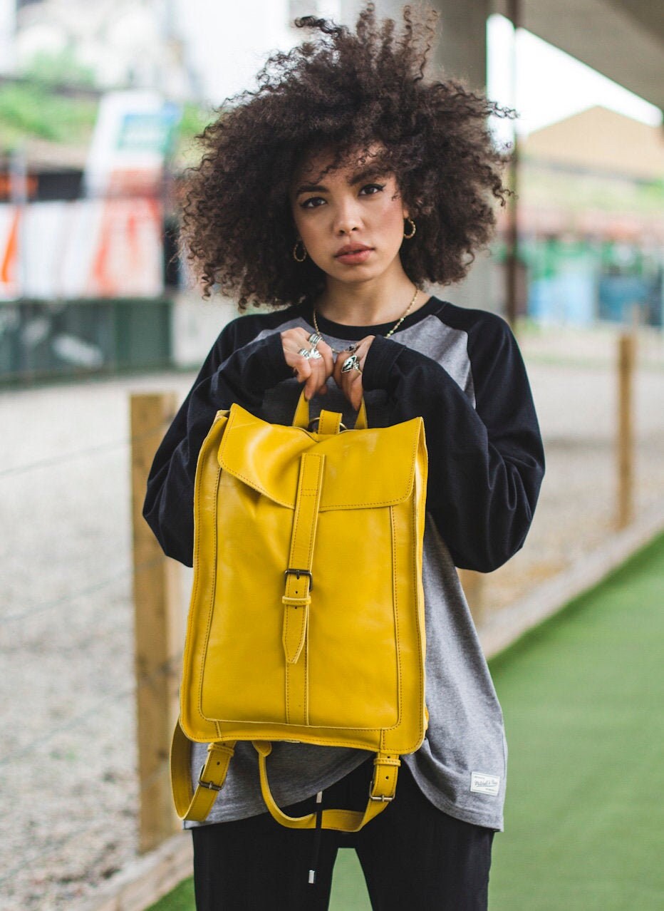 Yellow Urban Leather Backpack Premium