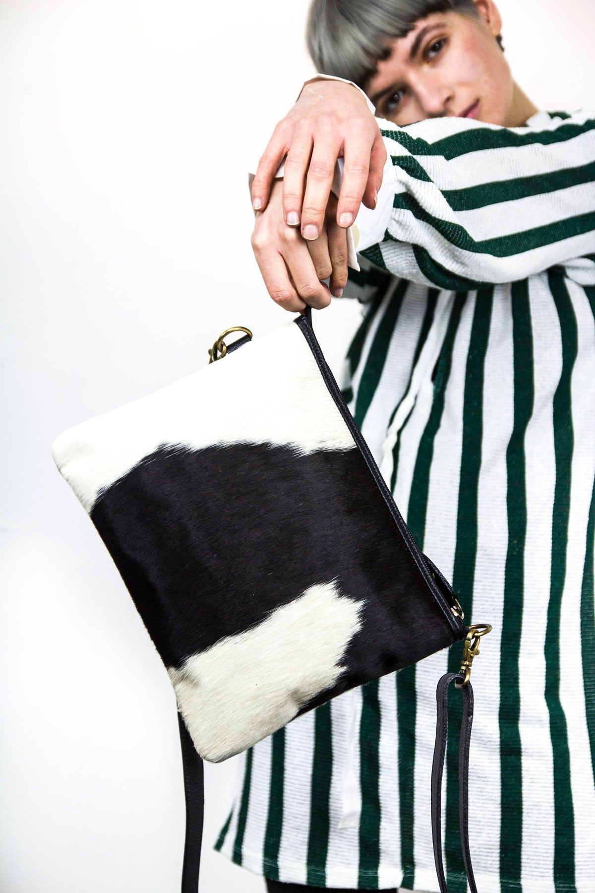 Cowhide Clutch Bag With Shoulder Strap