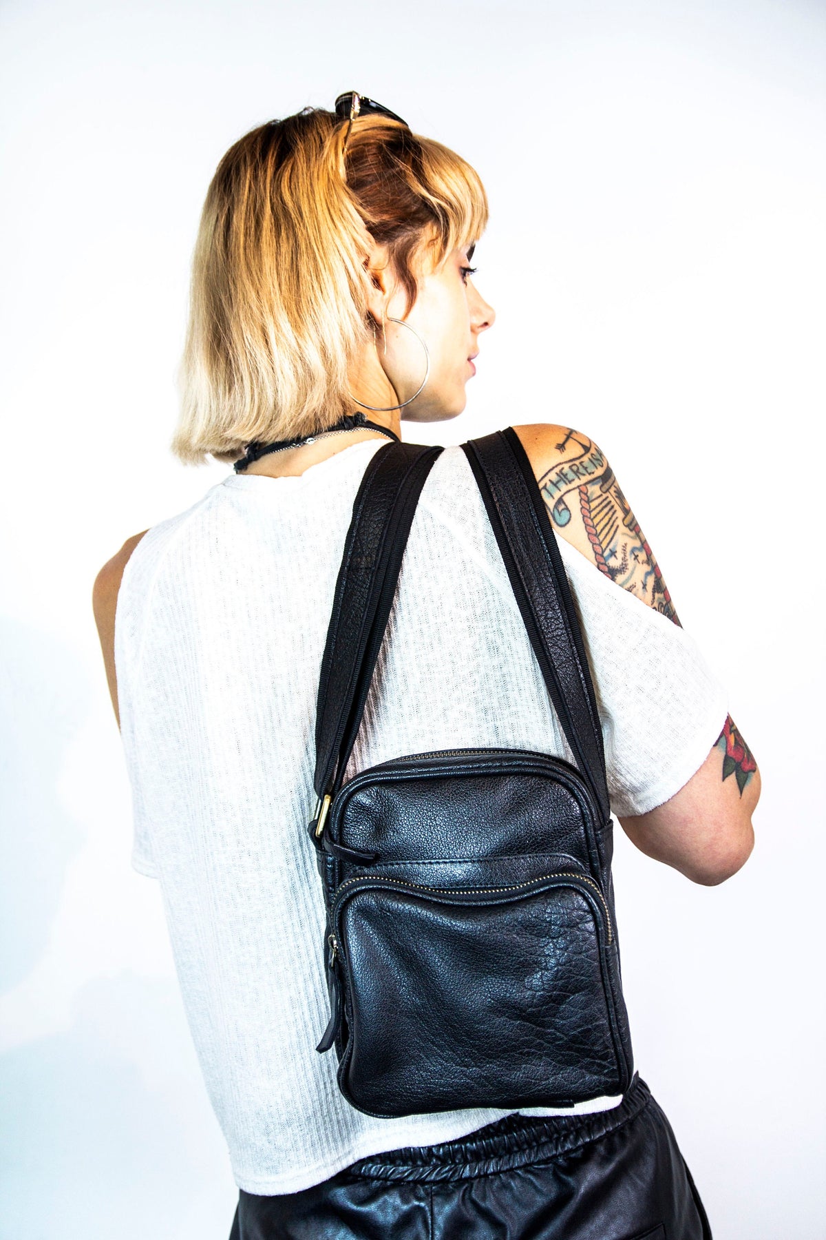 Black Leather Cross Body Flight Bag