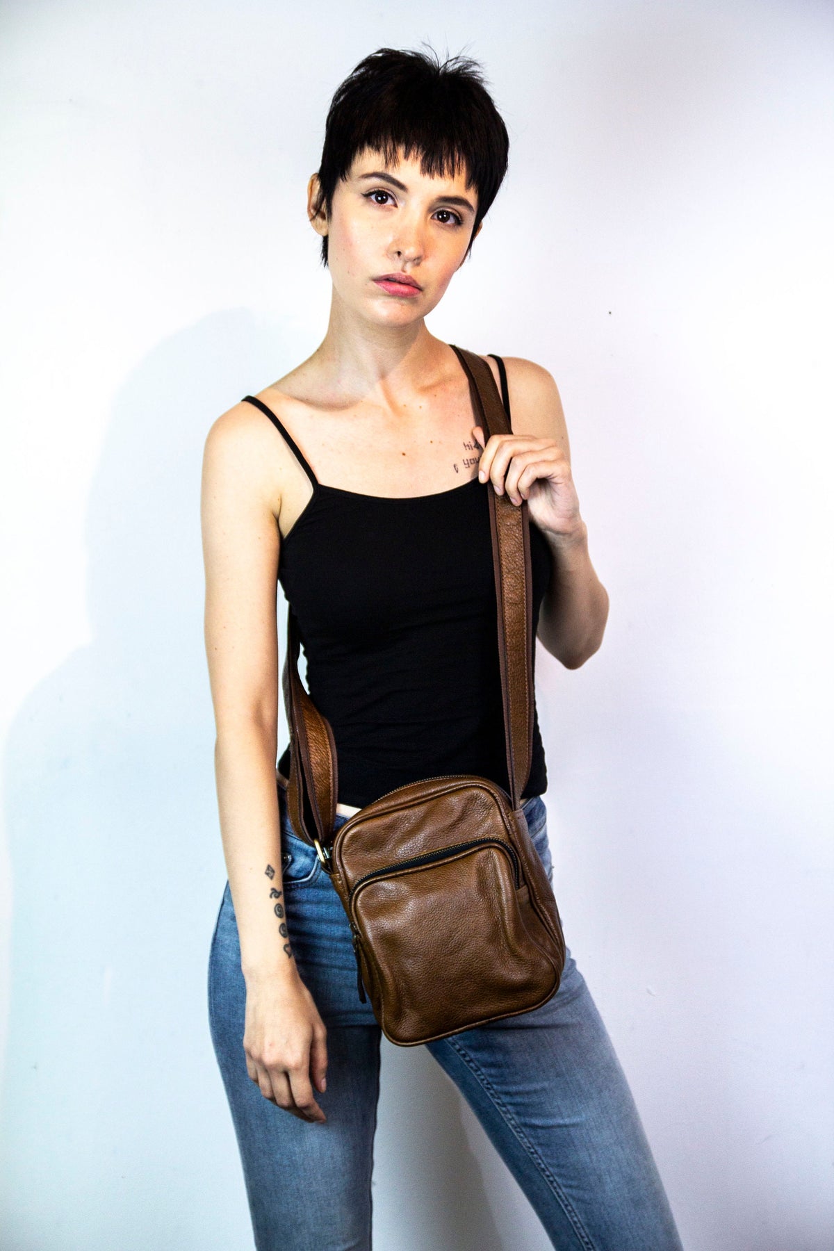 Brown Leather Cross Body Flight Bag