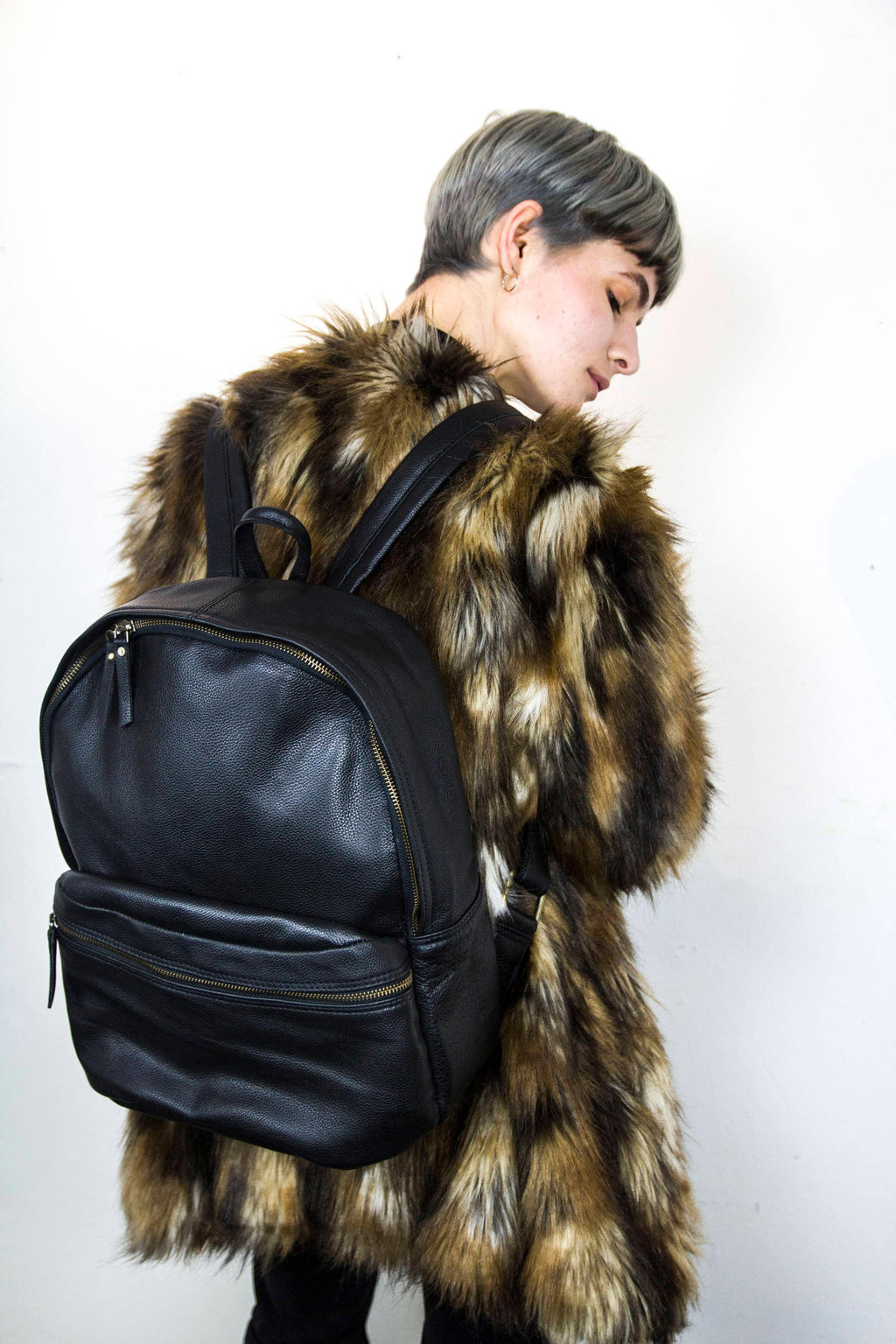 Premium Grained Black Leather Office / Work Backpack
