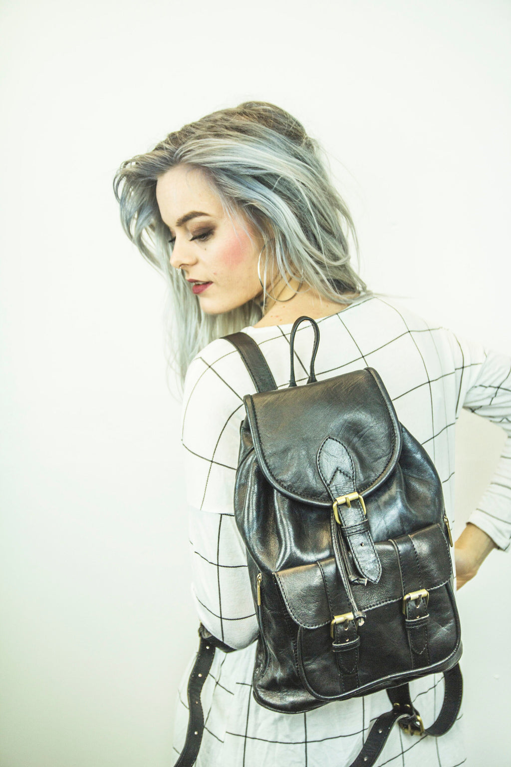 Black Leather Rucksack Backpack In Soft Cowhide