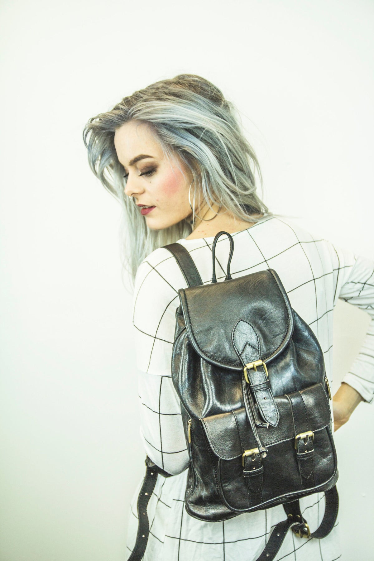 Black Leather Rucksack Backpack In Soft Cowhide