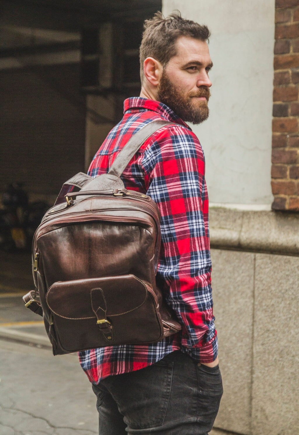 Gloss Brown Leather Office Backpack | Work Rucksack