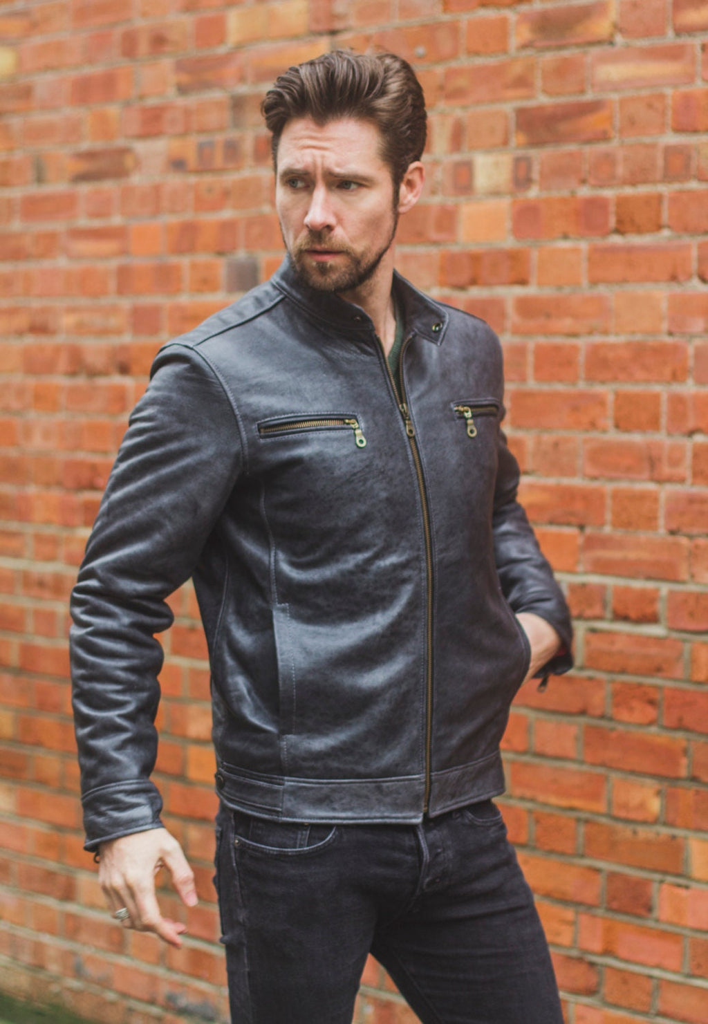 Premium Stone Grained Leather Biker Motorcycle Jacket