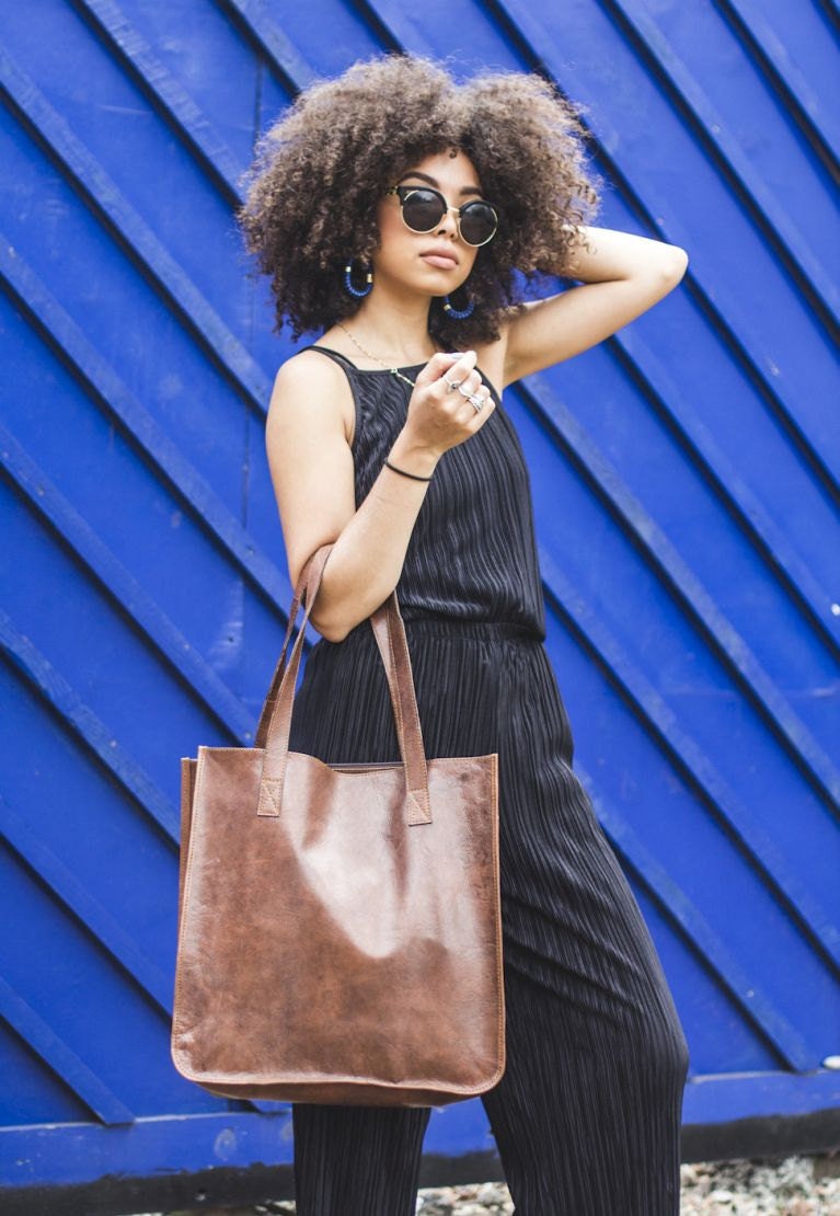 Brown Leather Tote Shopper Bag