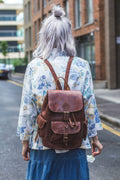 Brown Leather Rucksack Backpack 80's Festival Style
