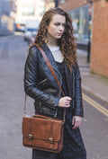 Leather Messenger Laptop Bag Satchel In Brown