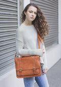Tan Leather Laptop Messenger Bag Work Satchel