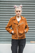 Tan Suede Biker Jacket With Zipper