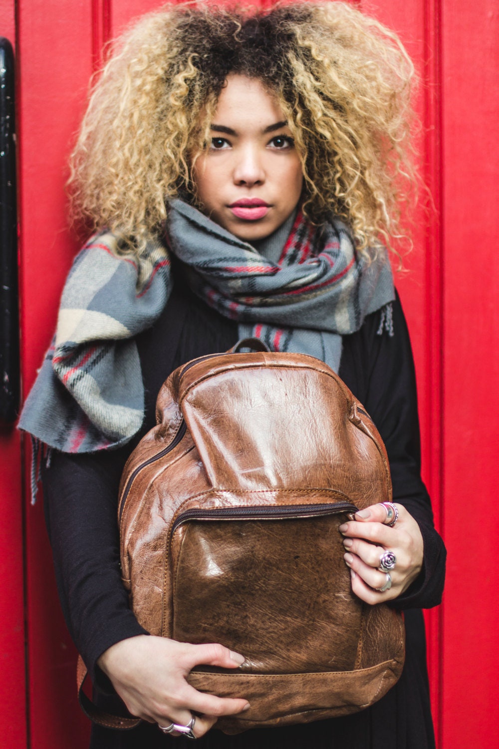 Stressed Brown Leather Backpack Retro Style