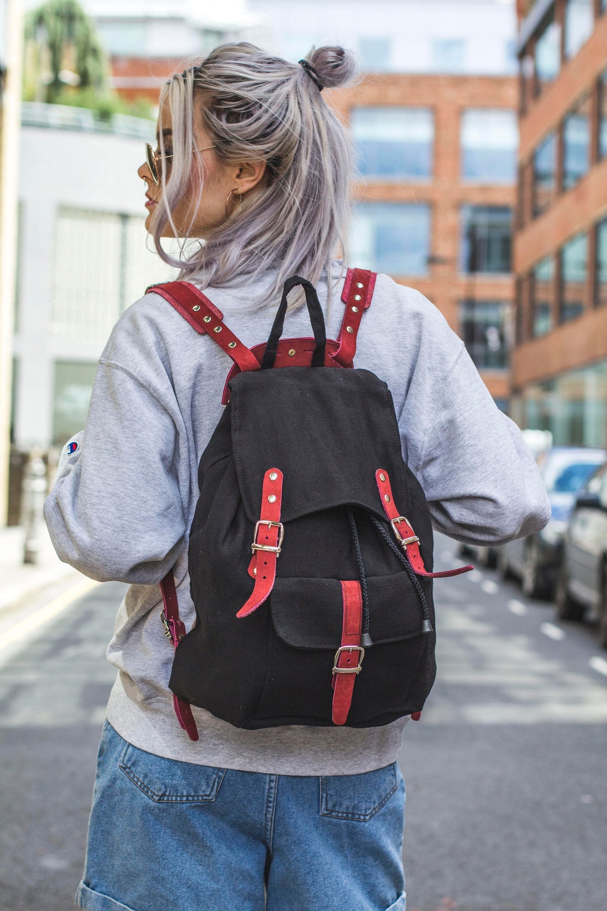 Leather And Jute Rucksack Backpack In Black