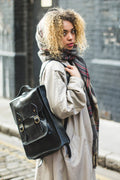 Black Leather Backpack With Top Flap