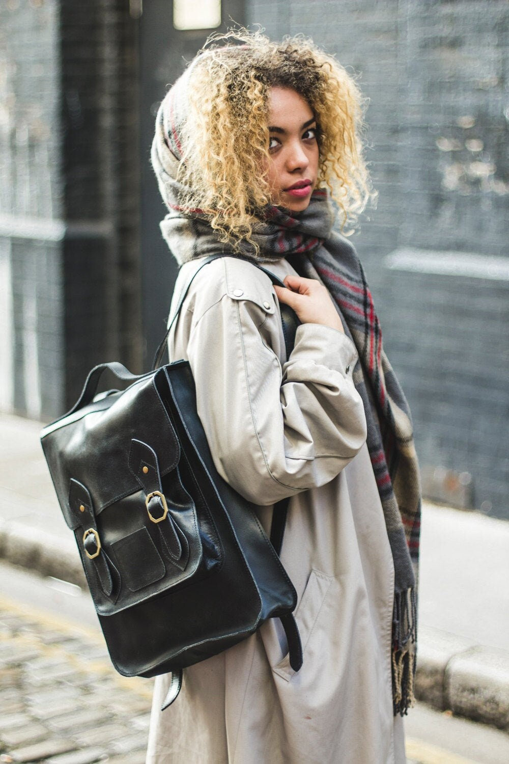Black Leather Backpack With Top Flap