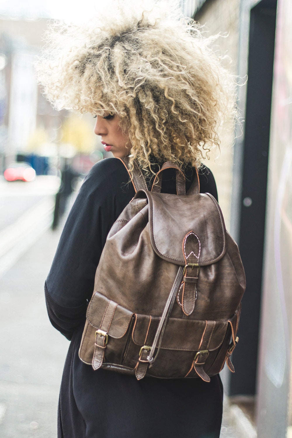 Grey Leather Festival Weekend Rucksack Soft