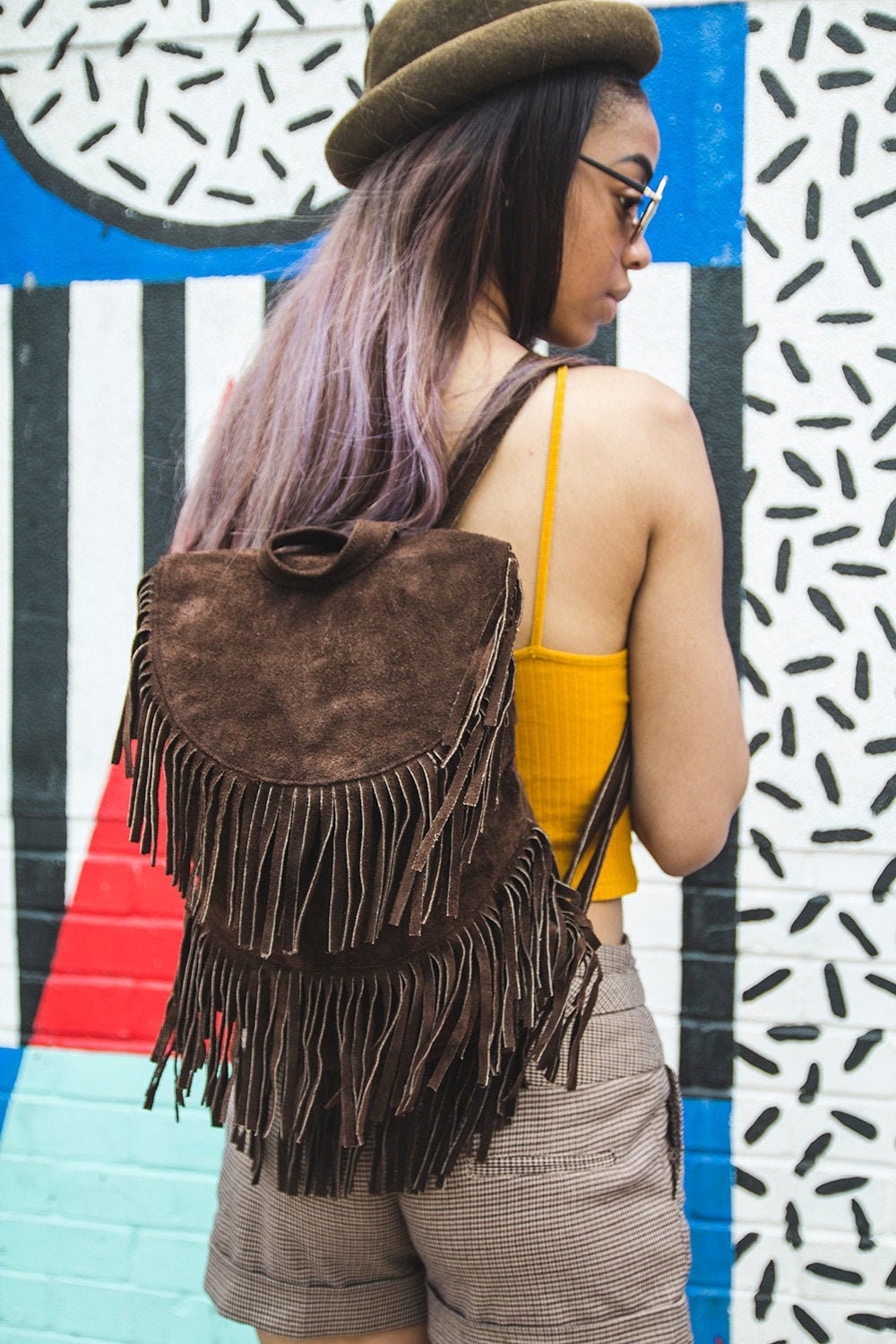 Suede Fringe Festival Boho Rucksack Backpack In Brown