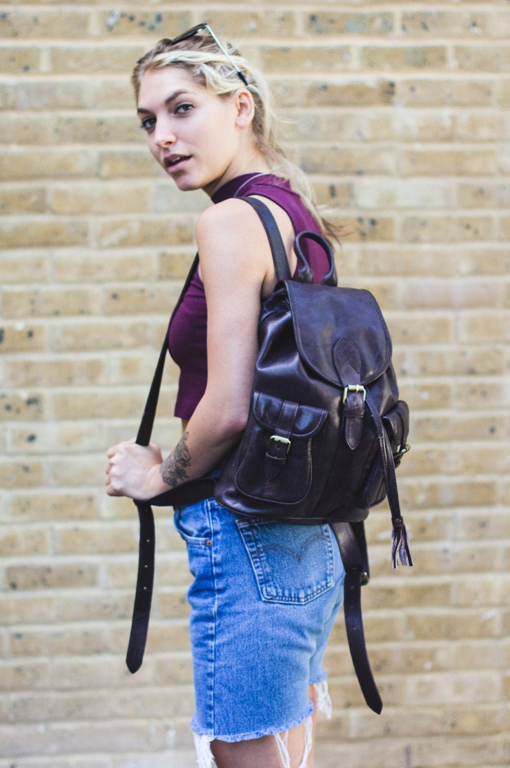 Soft Leather Rucksack Backpack In Brown Grey