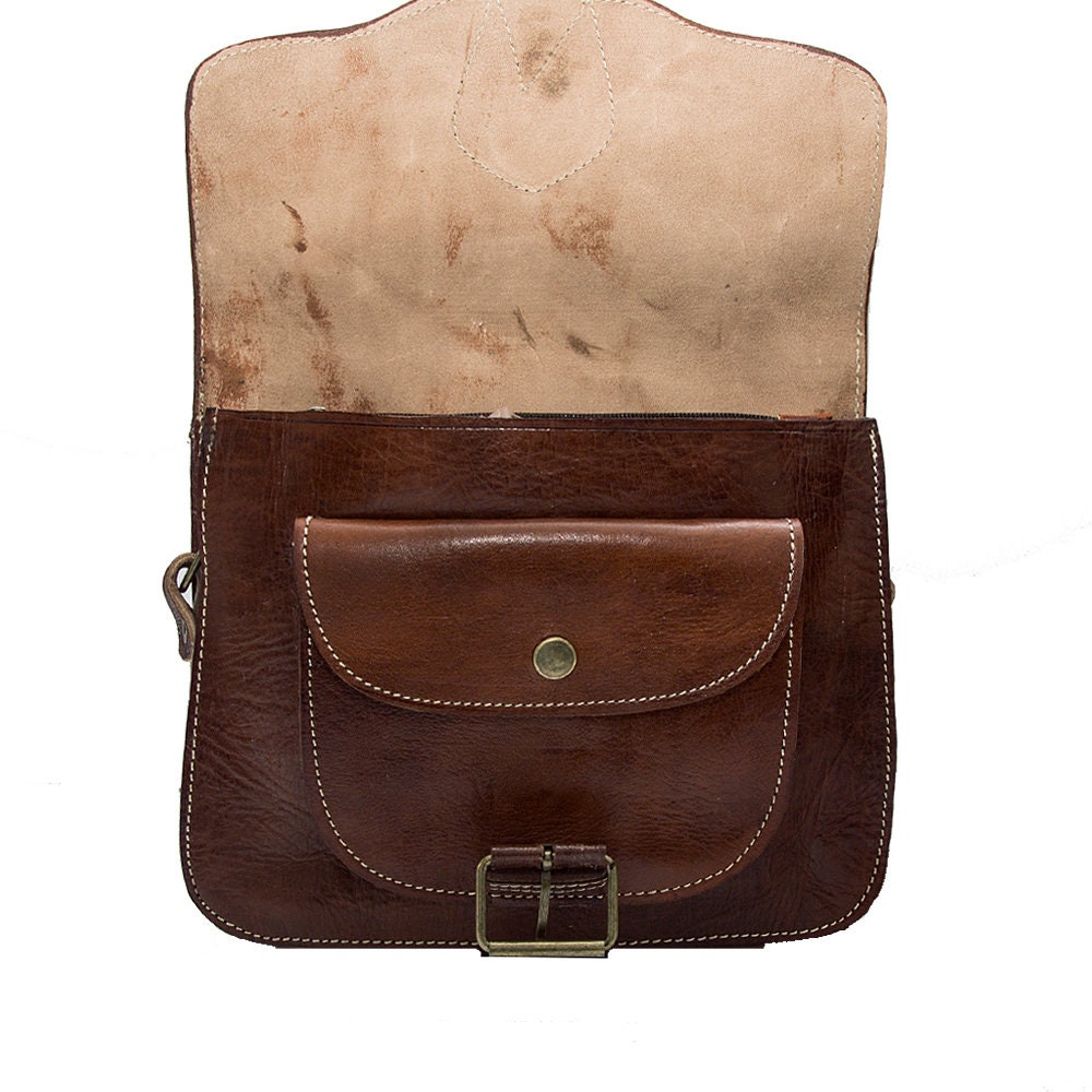 Brown Leather Messenger Bag Satchel Hand Stitched
