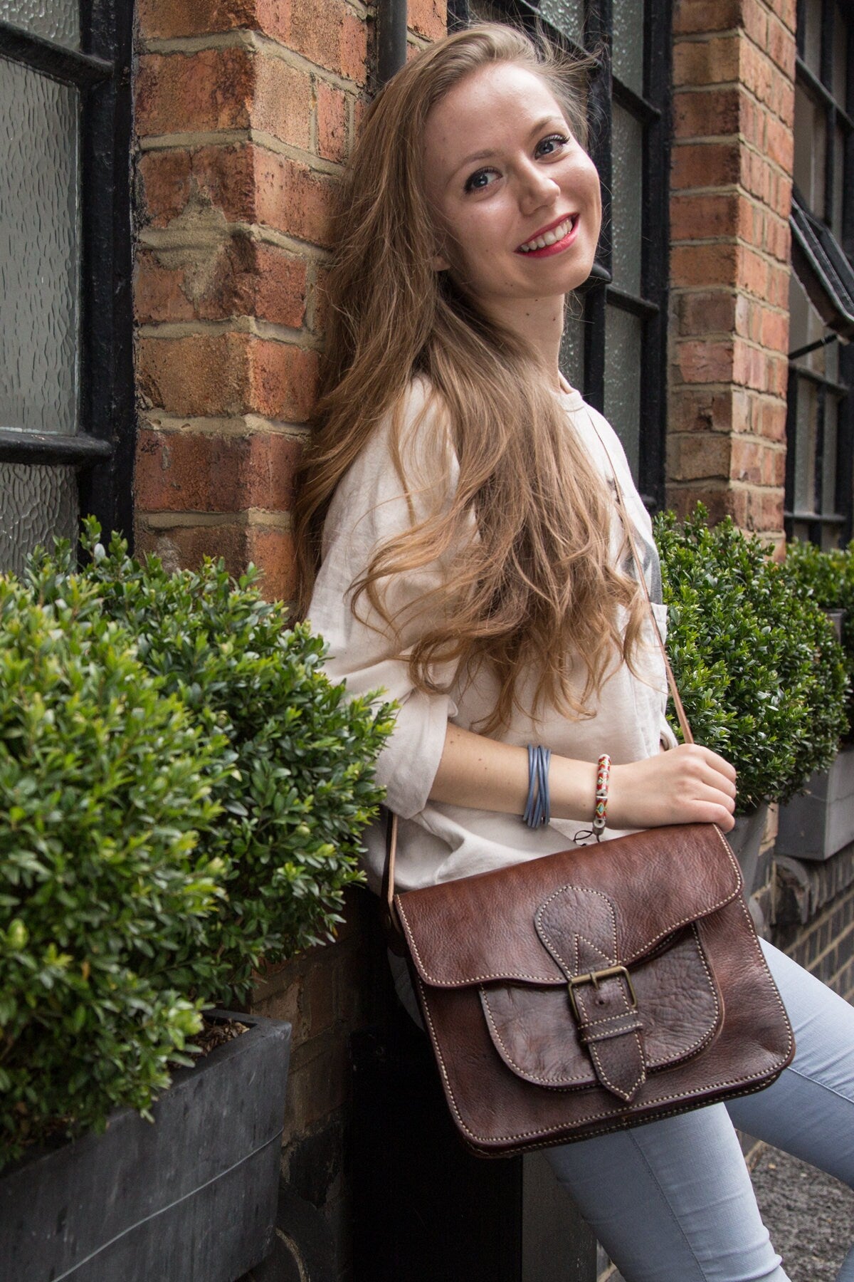 Brown Leather Messenger Bag Satchel Hand Stitched
