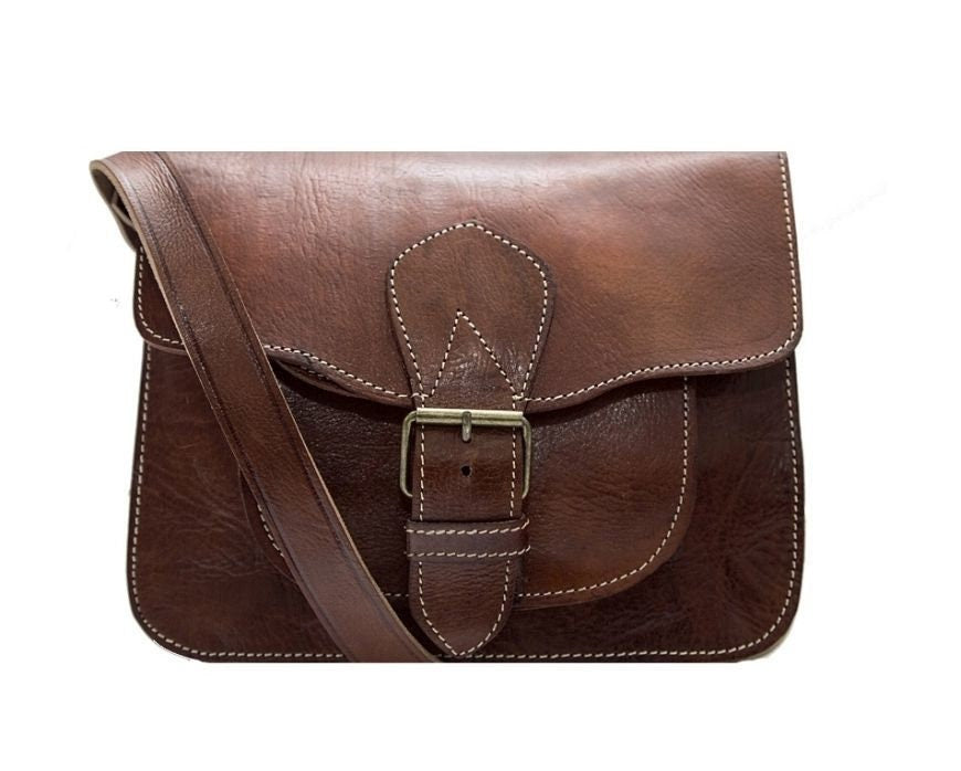 Brown Leather Messenger Bag Satchel Hand Stitched