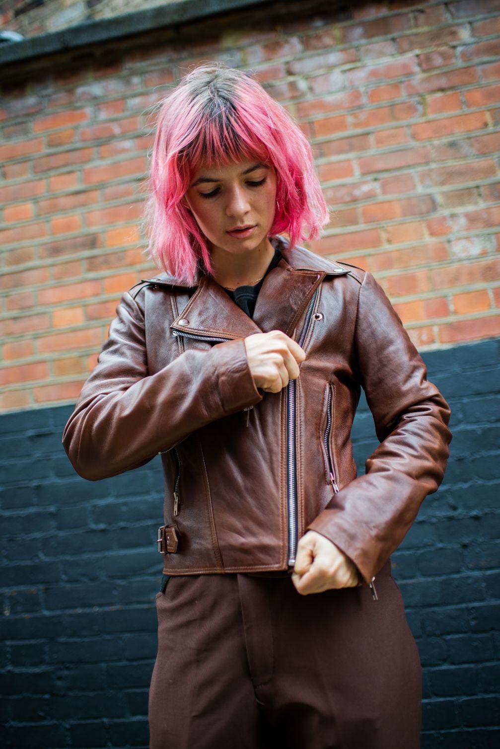 Classic Lambskin Biker Jacket In Brown