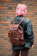 Brown Leather Rucksack Backpack With Pockets