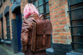 Leather Satchel Backpack In Brown Hand Stitched