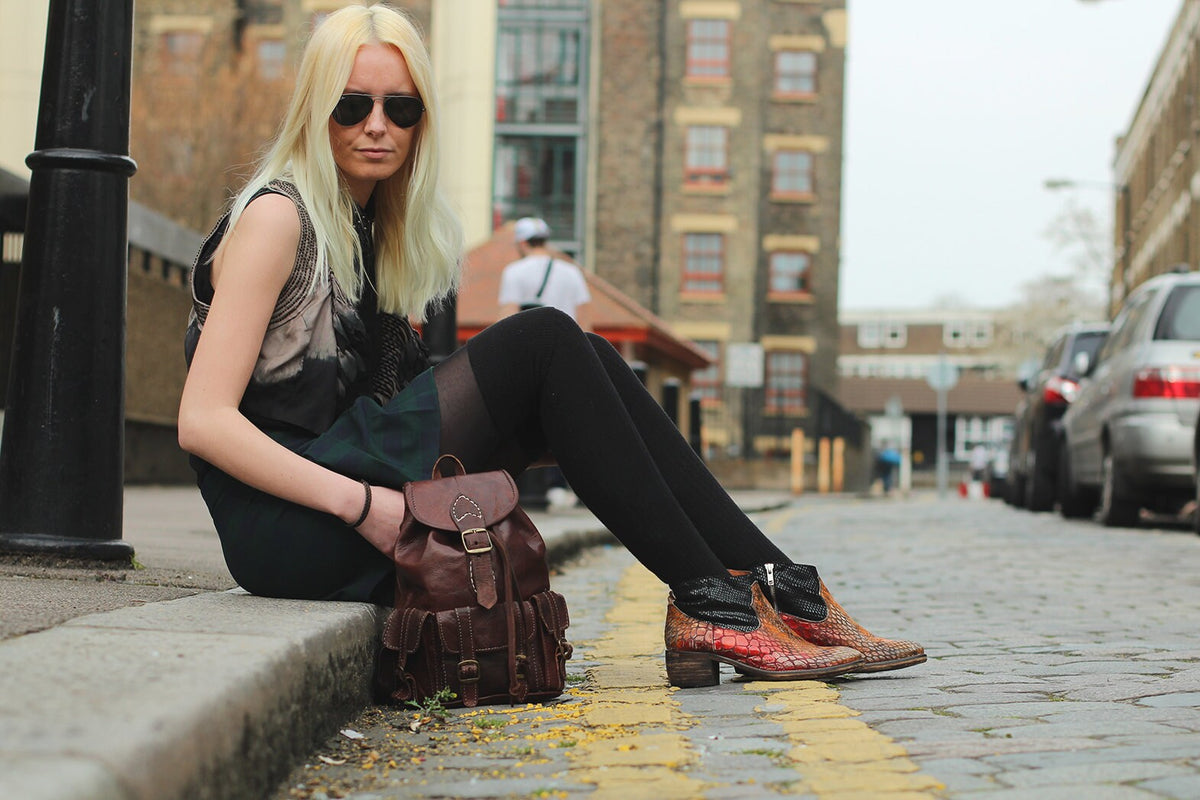 Brown Moroccan Leather Rucksack | 80's Bohemian Style | Small