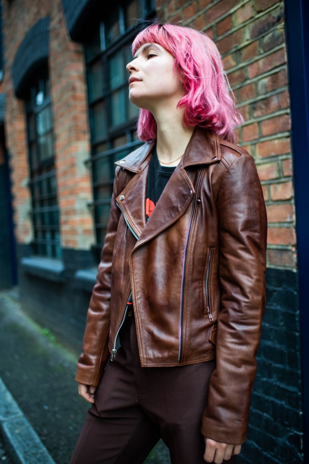 Classic Lambskin Biker Jacket In Brown