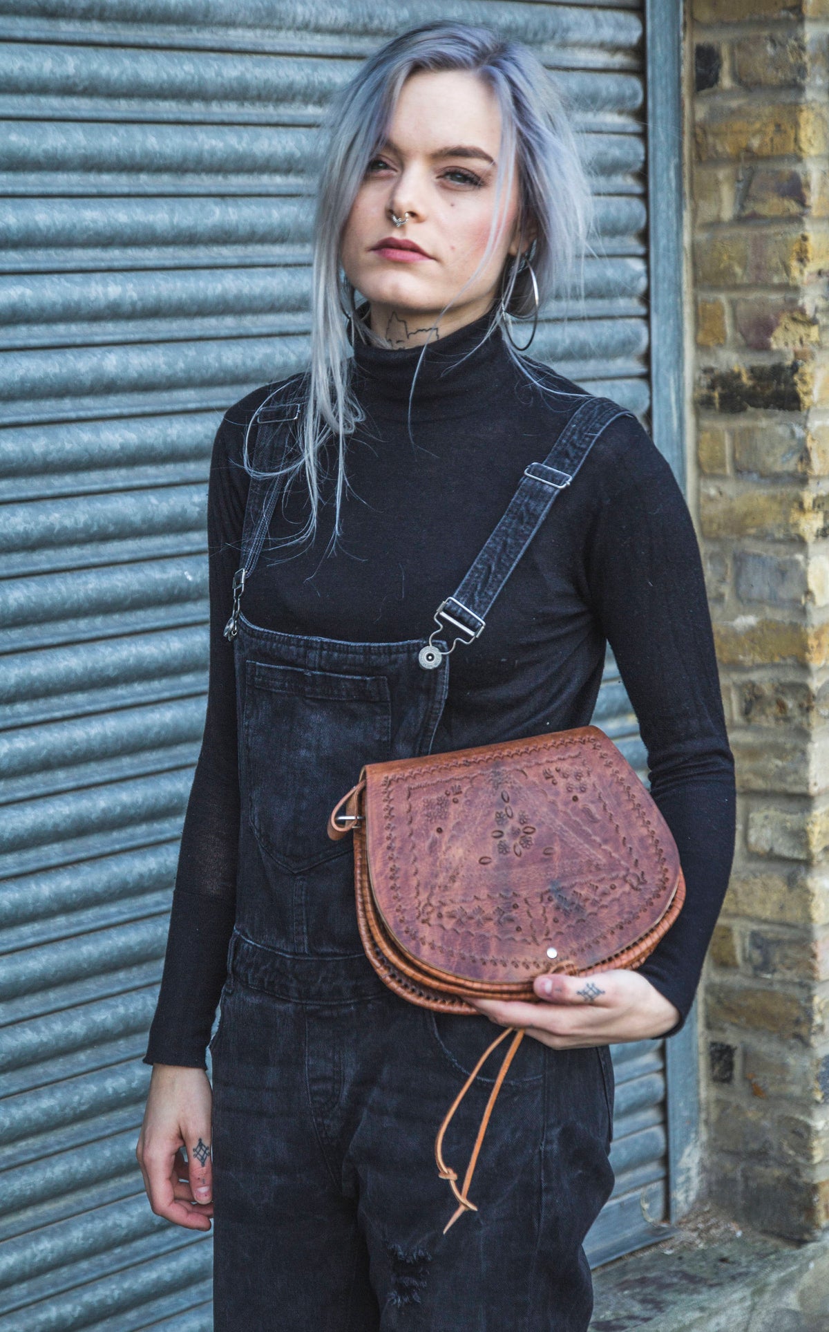 Hand Tooled Moroccan Brown Leather Saddle Bag Satchel