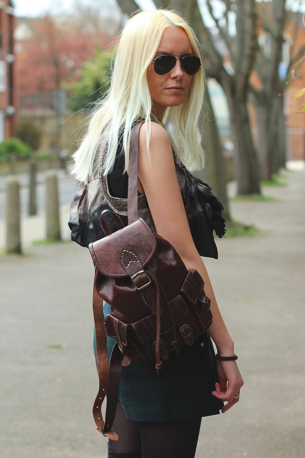 Brown Moroccan Leather Rucksack | 80's Bohemian Style | Small